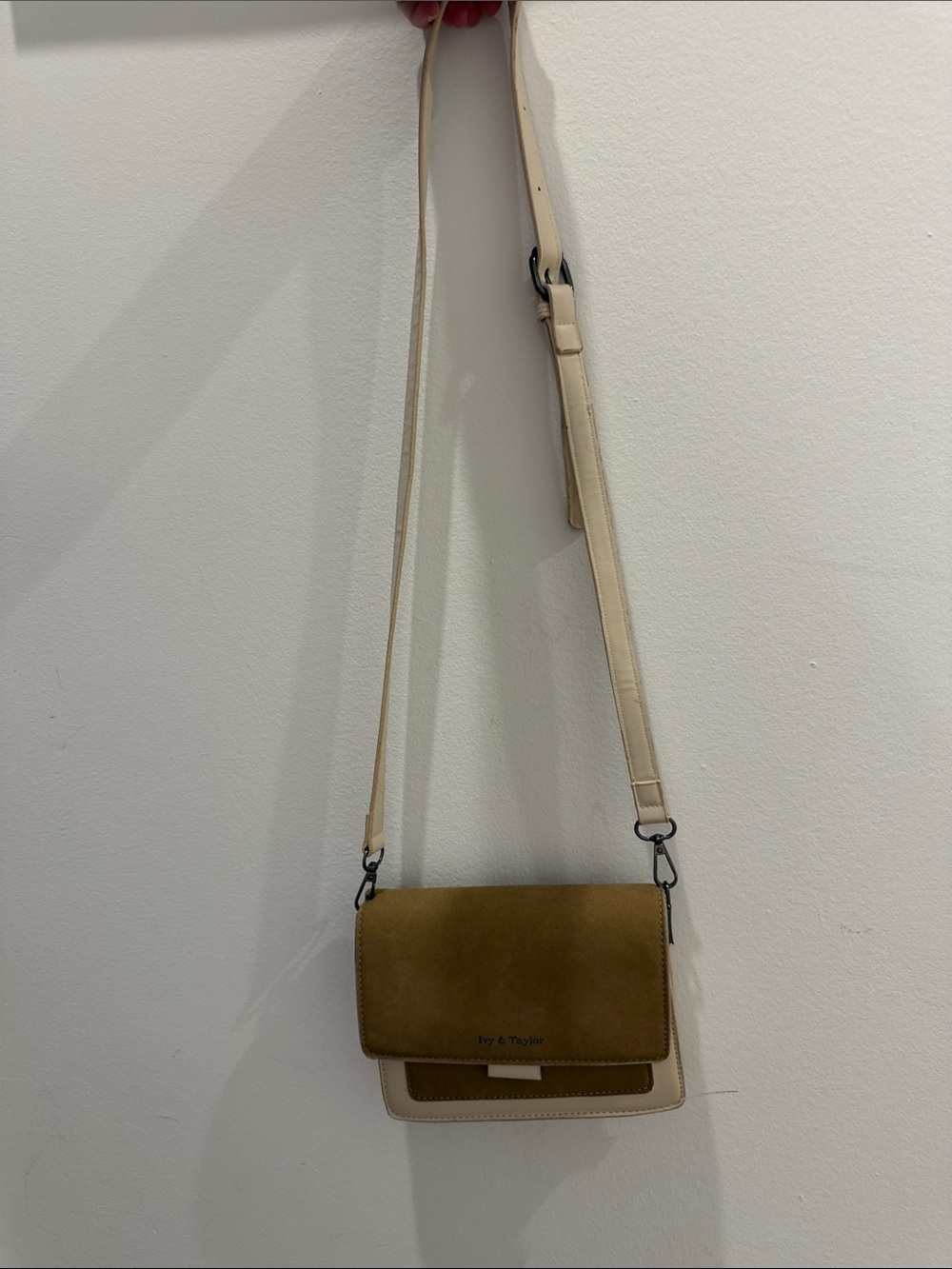Two-Tone Crossbody Bag in Olive Green and Cream